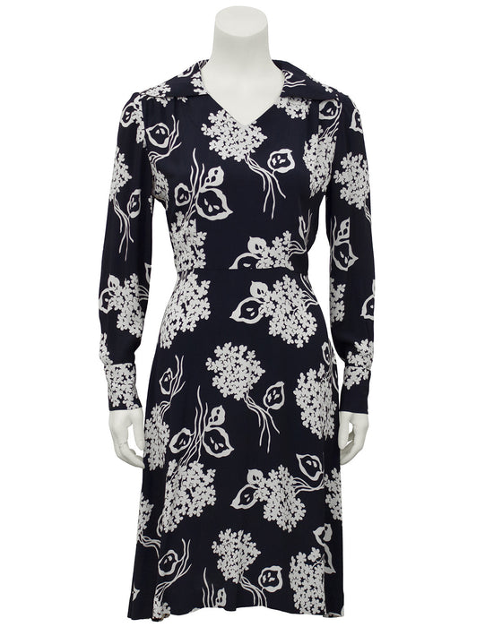 Black and Cream Floral Rayon Dress