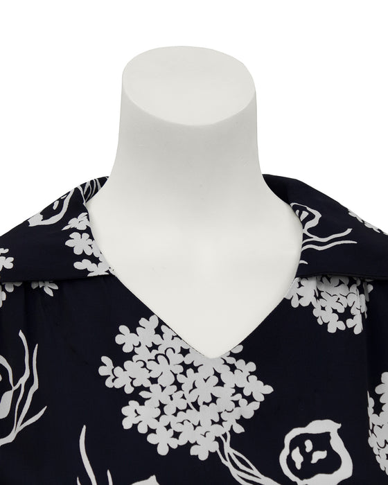 Black and Cream Floral Rayon Dress