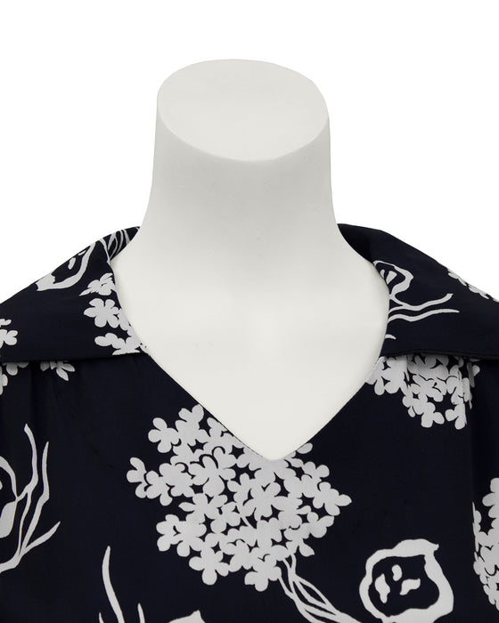 Black and Cream Floral Rayon Dress