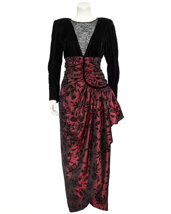 Black and Red Velvet, Lace and Taffeta Gown