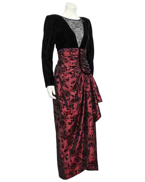 Black and Red Velvet, Lace and Taffeta Gown