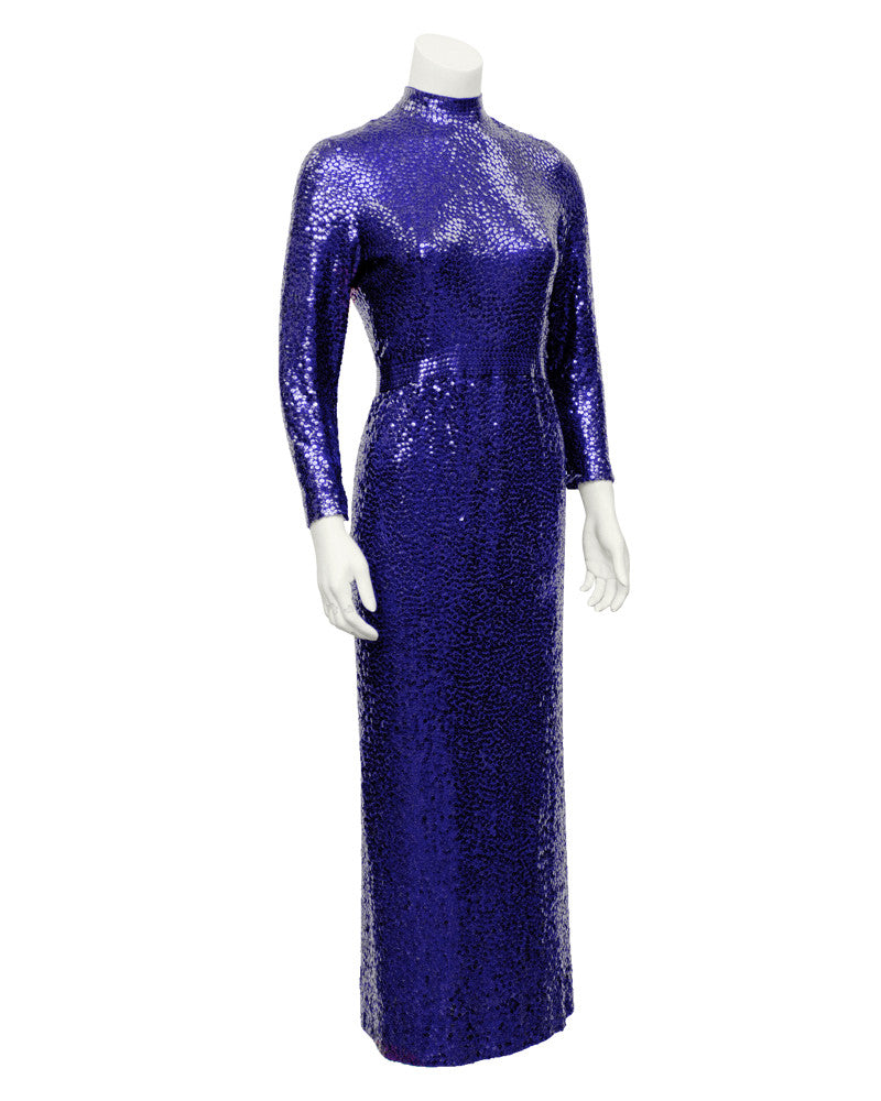 norman norell mermaid dress Norman Norell Iconic Mermaid Gown Sparkling Green Sequins on Silk 1960s-1970s