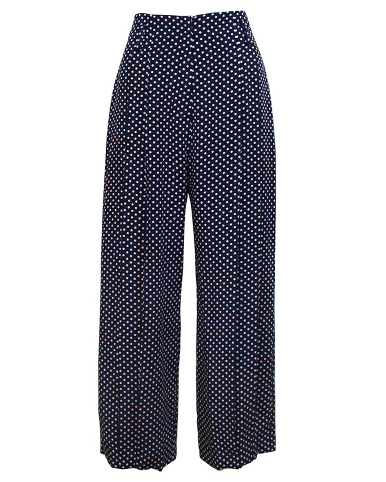 Blue Polka Dot Silk Trousers