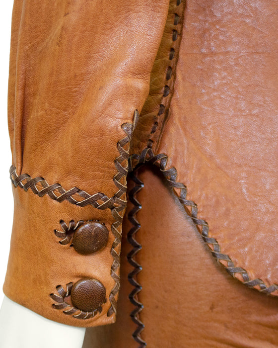 Brown Leather Whipstitched Shirt and Bellbottoms