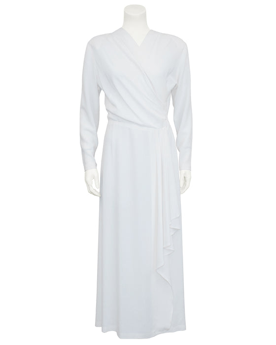 White Rayon Crepe Old Hollywood Style Draped Dress