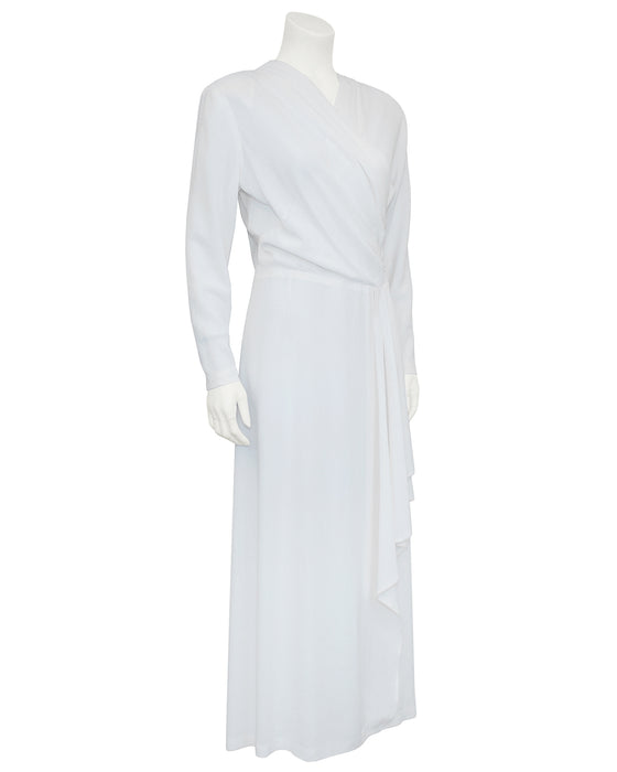 White Rayon Crepe Old Hollywood Style Draped Dress