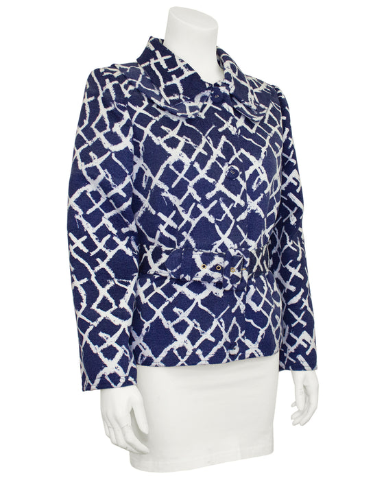 Navy Blue and White Belted Jacket