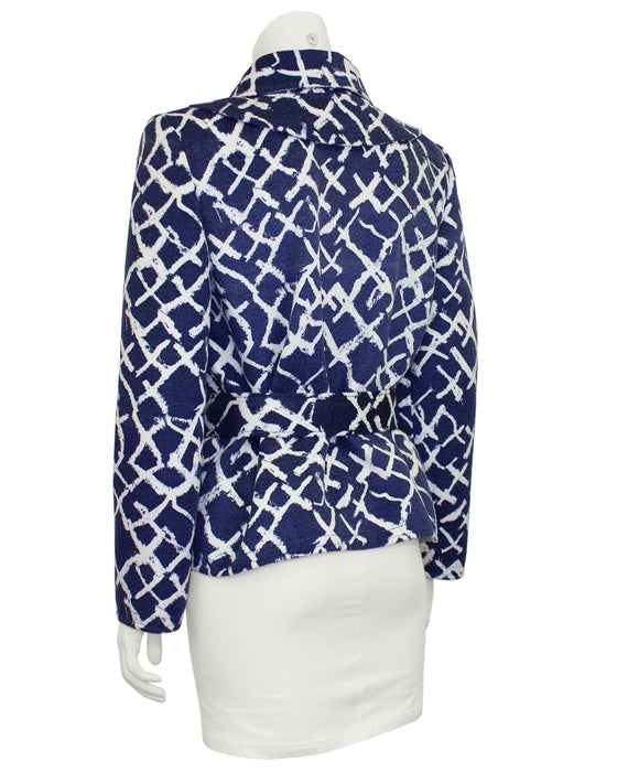 Navy Blue and White Belted Jacket