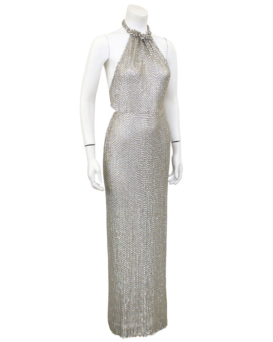 oscar de la renta silver sequin dress Oscar de La Renta