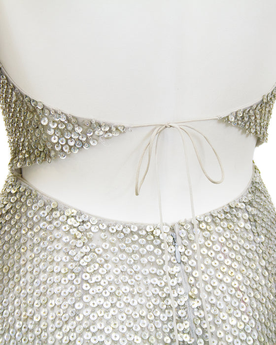 Silver Sequin Halter Gown