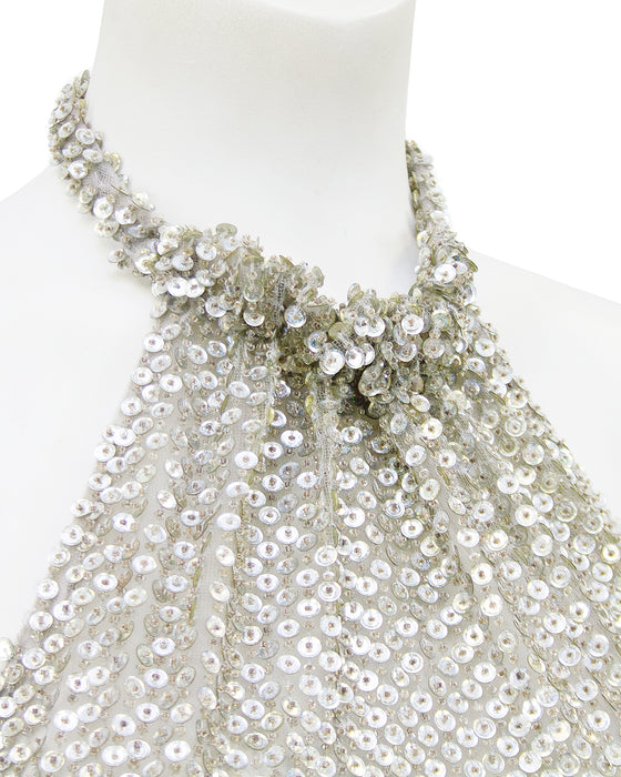 Silver Sequin Halter Gown