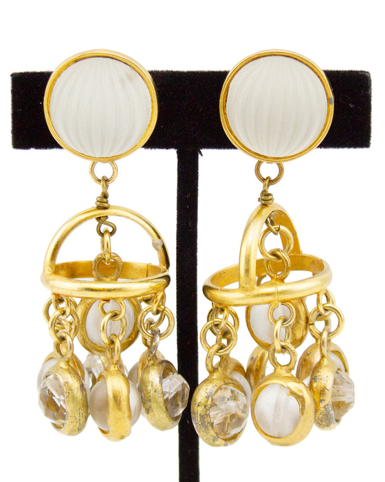 Frosted Glass Gilt Metal Pendant Earrings