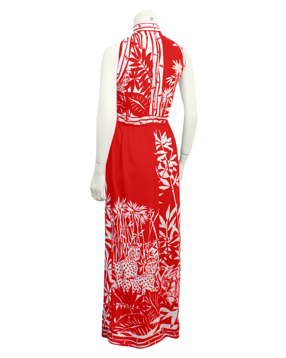 Red & White Bamboo Print Gown