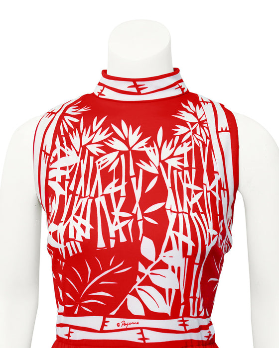 Red & White Bamboo Print Gown