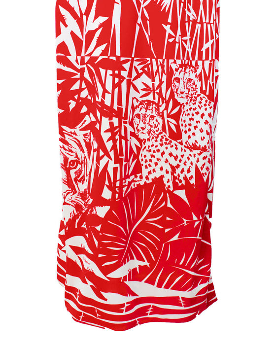 Red & White Bamboo Print Gown