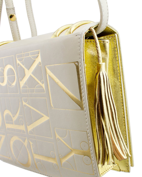 Cream and Gold Leather Book Bag