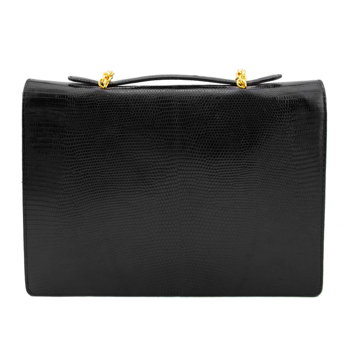 Black Patterned Leather and Gold Hardware Briefcase