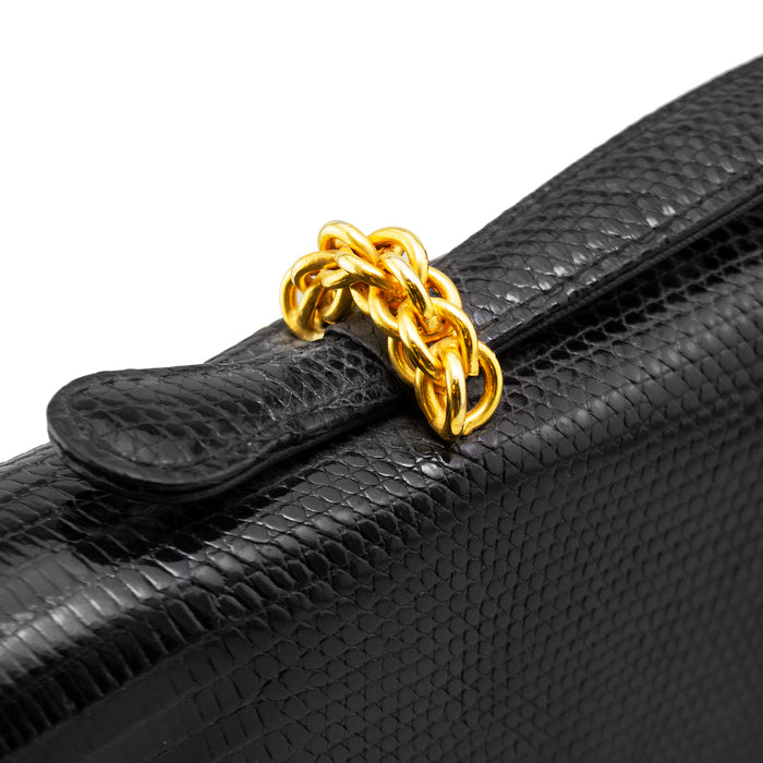 Black Patterned Leather and Gold Hardware Briefcase