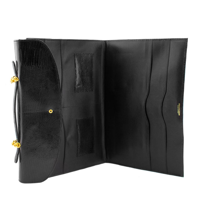 Black Patterned Leather and Gold Hardware Briefcase