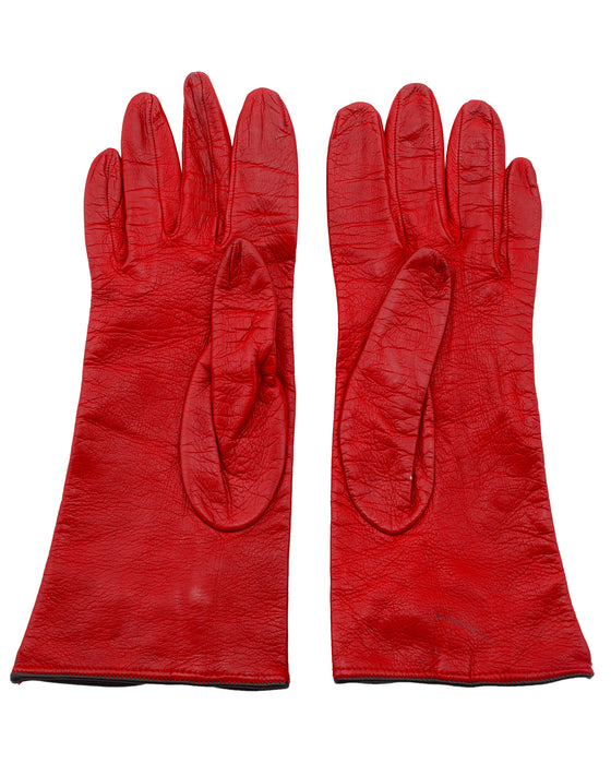 Red Leather Gloves with Black Passimenterie