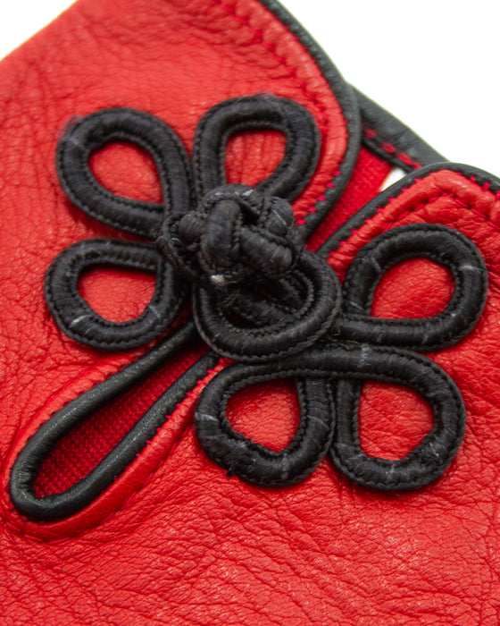 Red Leather Gloves with Black Passimenterie