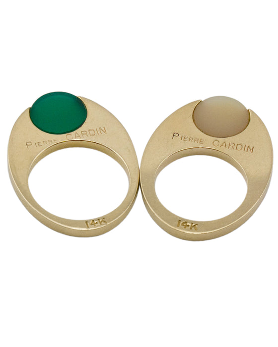 Set of 14k Gold Green and Beige Chalcedony Rings