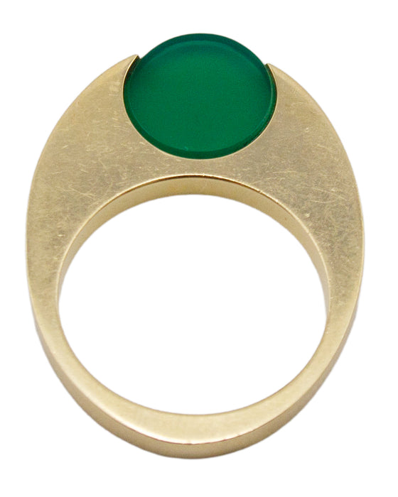 Set of 14k Gold Green and Beige Chalcedony Rings