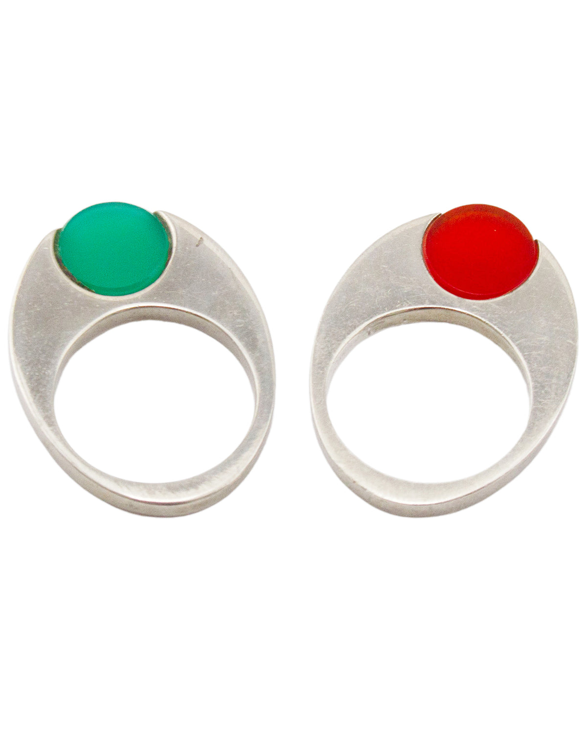 Set of Sterling Silver Green and Orange Chalcedony Rings – Vintage Couture