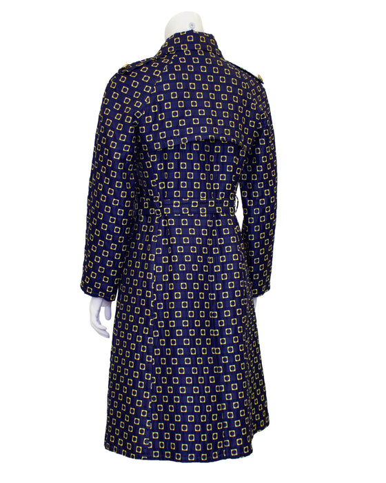 Navy and Yellow Cotton Brocade Trench Coat