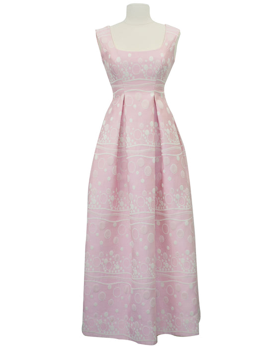 Pink Gown with White Bubble Print Brocade