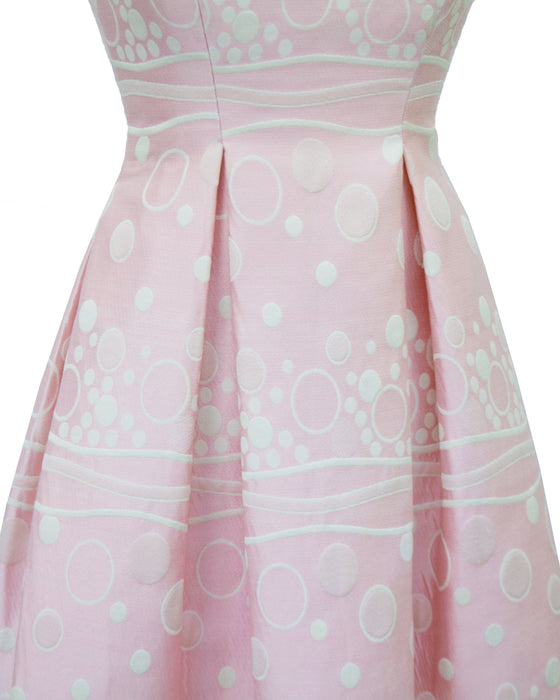 Pink Gown with White Bubble Print Brocade