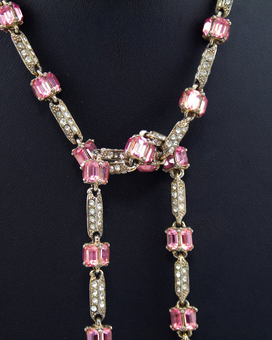 Pink Rhinestone Lariat & Earring Set