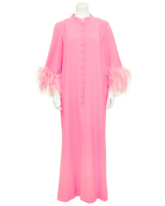 Pink Wool Hostess Gown with Feather Cuffs