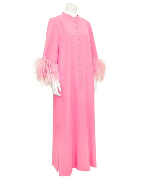 Pink Wool Hostess Gown with Feather Cuffs