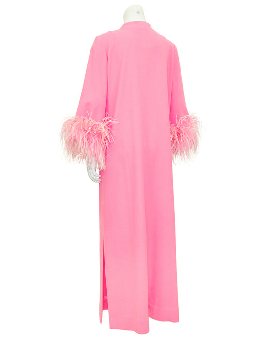 Pink Wool Hostess Gown with Feather Cuffs