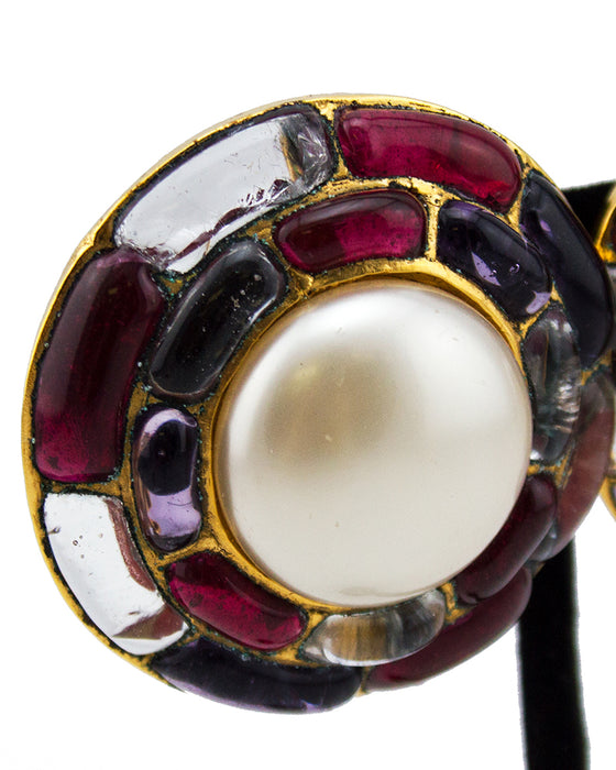 1994 Fall Poured Glass and Pearl Circle Earrings