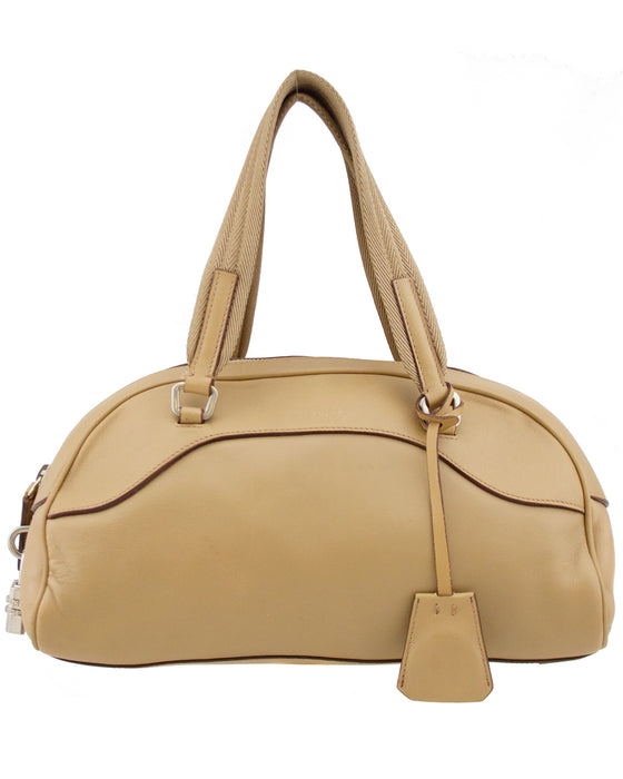 Beige Leather Bowling Bag