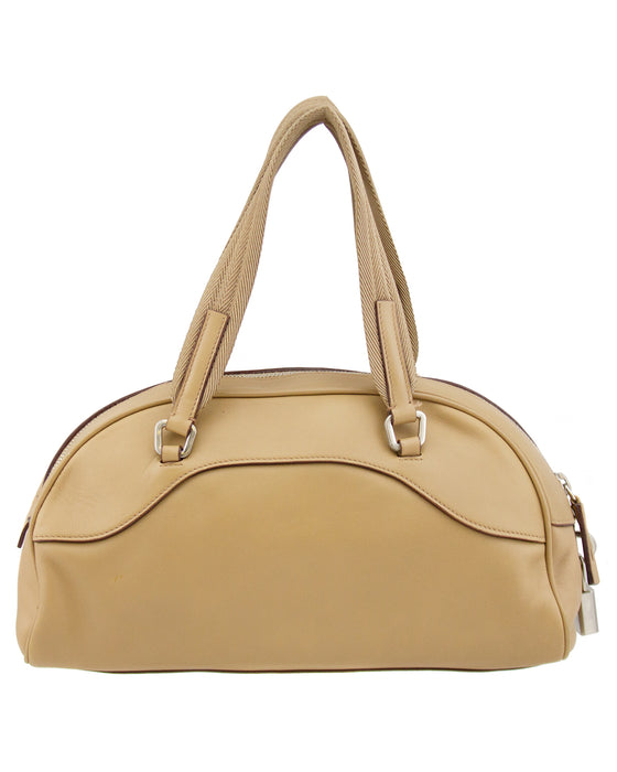 Beige Leather Bowling Bag