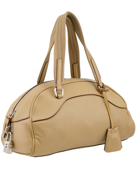 Beige Leather Bowling Bag