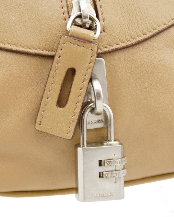 Beige Leather Bowling Bag