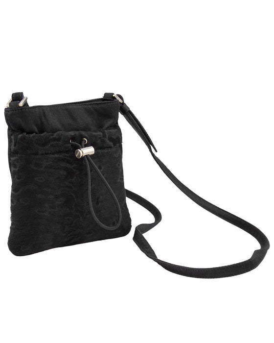 Black Satin and Pony Hair Mini Crossbody Bag