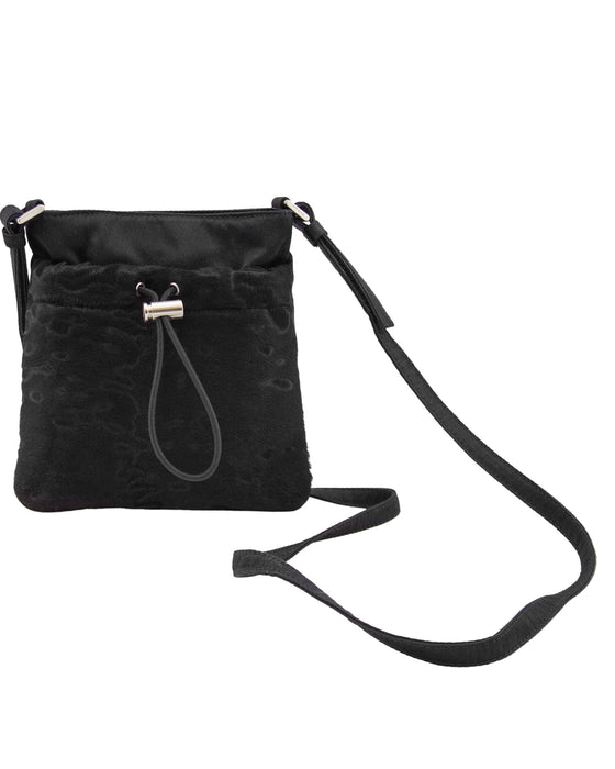 Black Satin and Pony Hair Mini Crossbody Bag