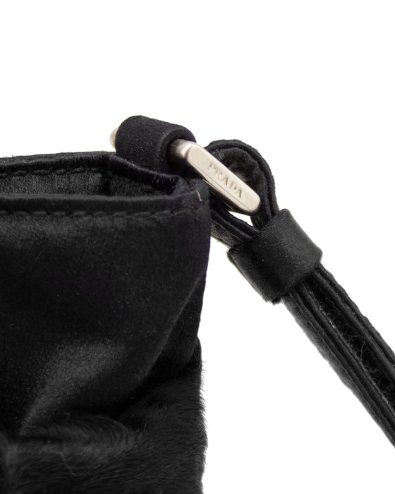 Black Satin and Pony Hair Mini Crossbody Bag