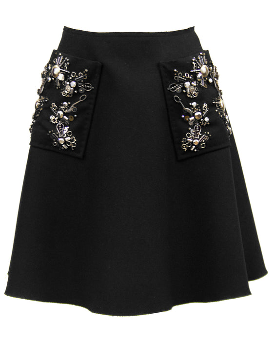 Black Hand Beaded Embellished Skirt