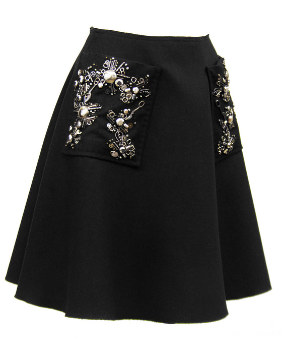 Black Hand Beaded Embellished Skirt