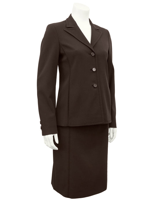 Brown Techno Fabric Skirt Suit
