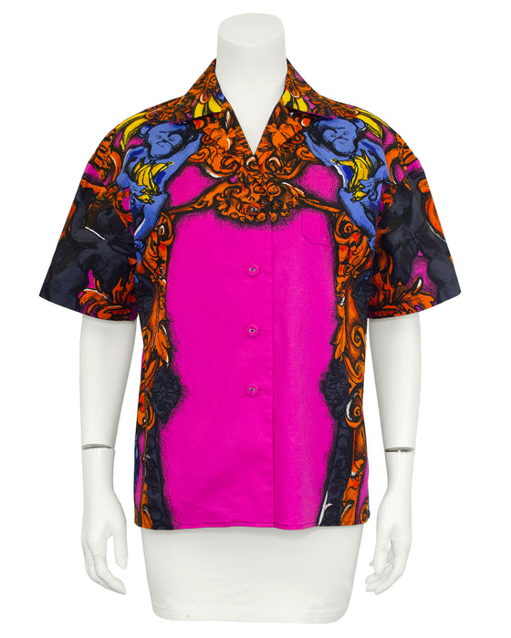 Pink and Orange Spring 2011 Cotton Shirt with Monkey Baroque Print