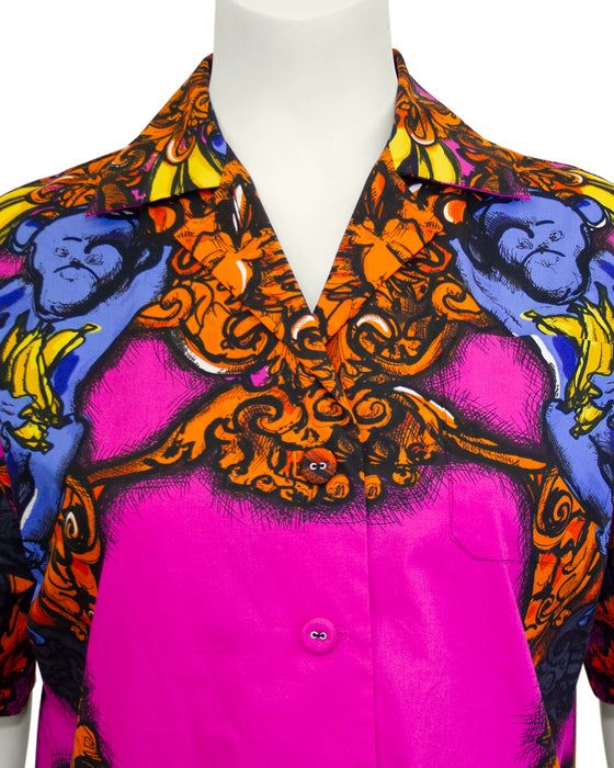 Pink and Orange Spring 2011 Cotton Shirt with Monkey Baroque Print