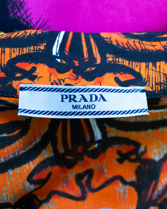 Pink and Orange Spring 2011 Cotton Shirt with Monkey Baroque Print