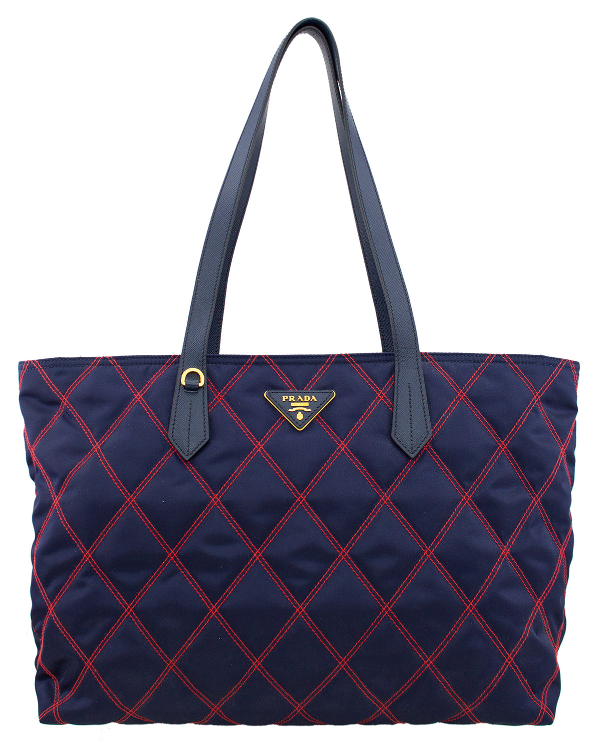 Navy Blue and Red Quilted Tessuto Impunto Tote Bag – Vintage Couture